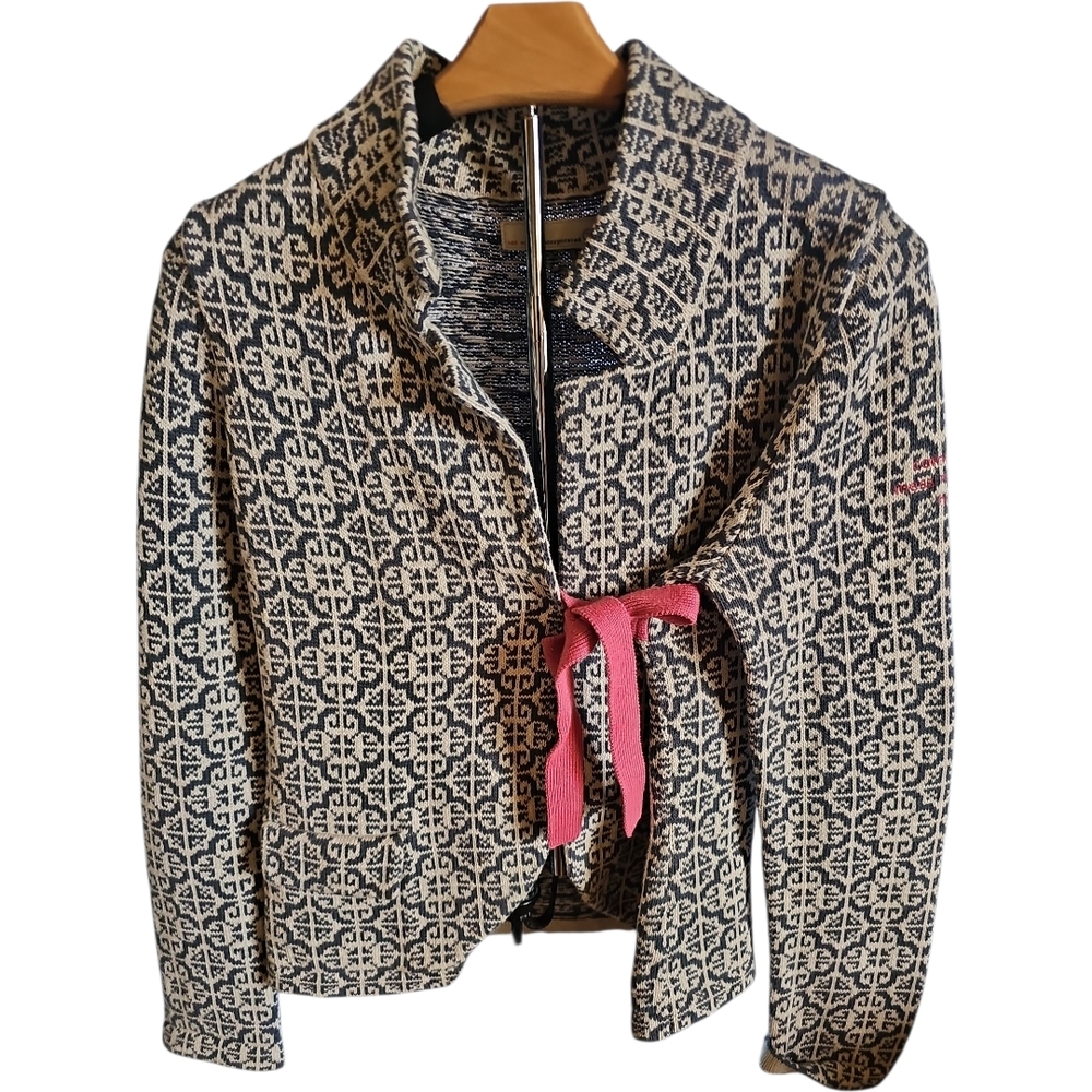 Odd Molly Patterned Blazer/Cardigan with Pink Tie 233